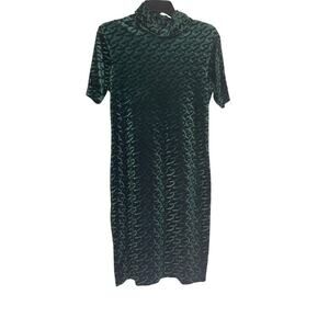 VTG 90s Apart Impressions Emerald Green Textured Velvet Mock Neck Dress Size 10